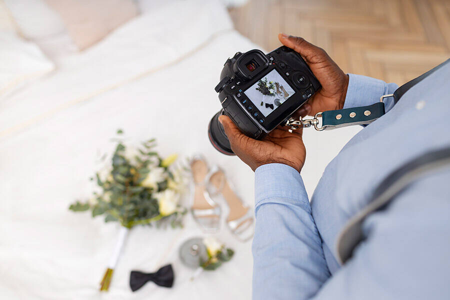 Micro wedding details with rings and bouquet photographed beautifully